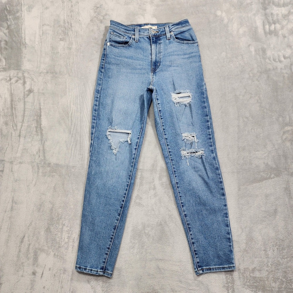 Levi's Jeans Womens 26 Blue High Rise High Waisted Mom Distressed Stretch Denim